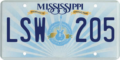 MS license plate LSW205