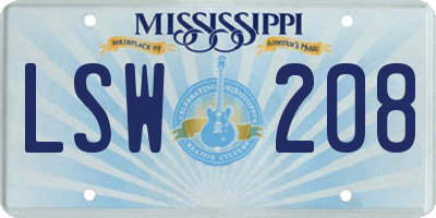 MS license plate LSW208