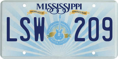 MS license plate LSW209
