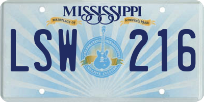 MS license plate LSW216