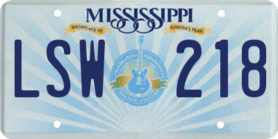MS license plate LSW218