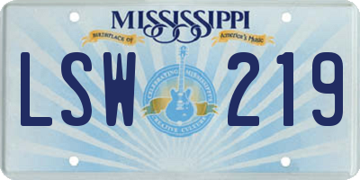 MS license plate LSW219
