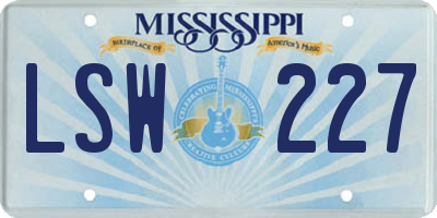 MS license plate LSW227