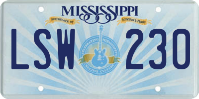 MS license plate LSW230