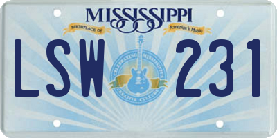 MS license plate LSW231