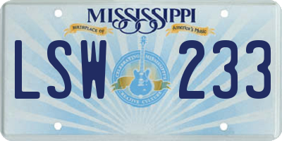 MS license plate LSW233