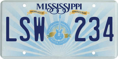 MS license plate LSW234