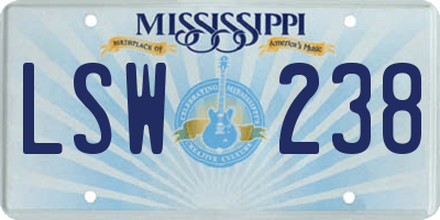 MS license plate LSW238