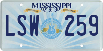 MS license plate LSW259