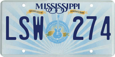 MS license plate LSW274
