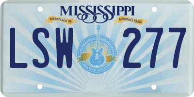 MS license plate LSW277