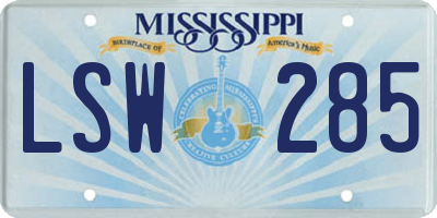 MS license plate LSW285