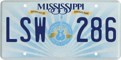 MS license plate LSW286