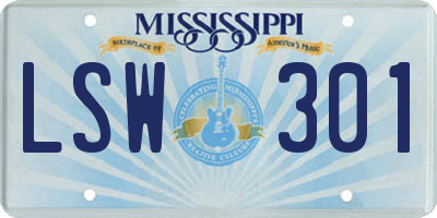 MS license plate LSW301