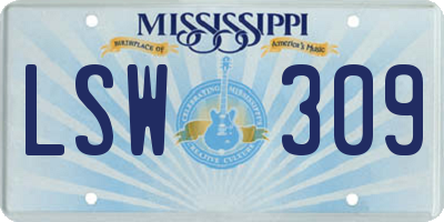 MS license plate LSW309