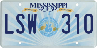 MS license plate LSW310