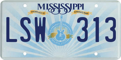 MS license plate LSW313