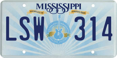 MS license plate LSW314