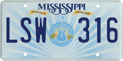 MS license plate LSW316