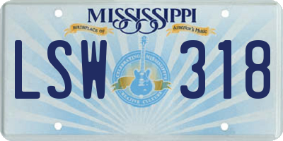 MS license plate LSW318