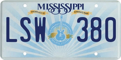 MS license plate LSW380