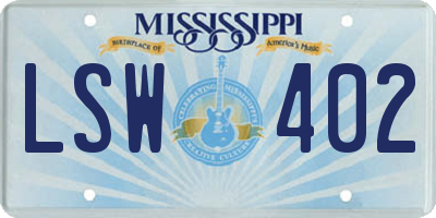 MS license plate LSW402