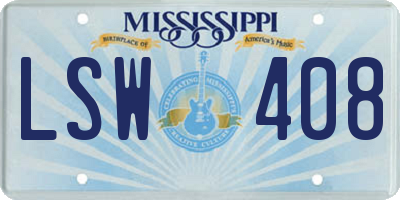 MS license plate LSW408