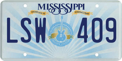 MS license plate LSW409