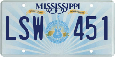 MS license plate LSW451