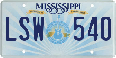 MS license plate LSW540