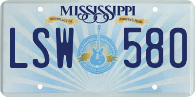 MS license plate LSW580