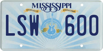 MS license plate LSW600