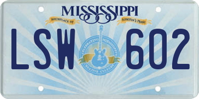 MS license plate LSW602