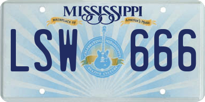 MS license plate LSW666