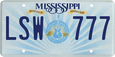 MS license plate LSW777
