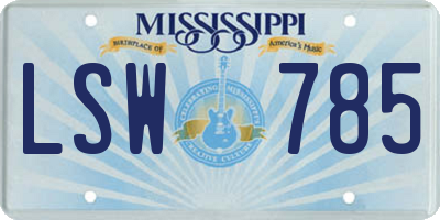 MS license plate LSW785