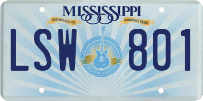 MS license plate LSW801
