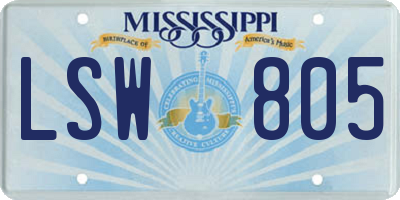 MS license plate LSW805