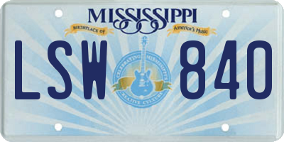 MS license plate LSW840