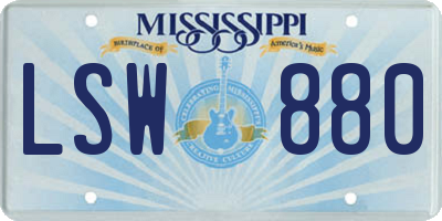 MS license plate LSW880
