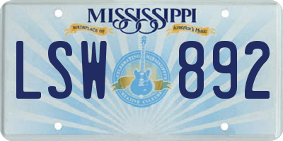 MS license plate LSW892