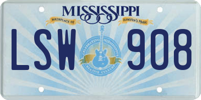 MS license plate LSW908