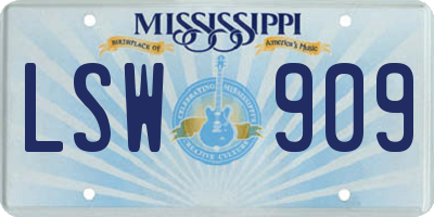 MS license plate LSW909