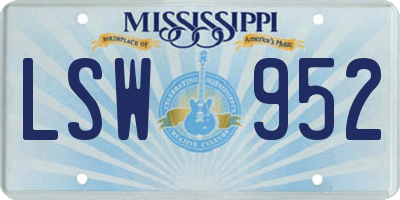 MS license plate LSW952