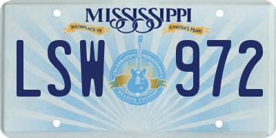 MS license plate LSW972