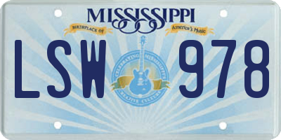 MS license plate LSW978