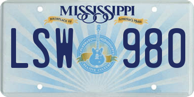 MS license plate LSW980