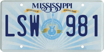 MS license plate LSW981