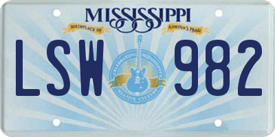 MS license plate LSW982