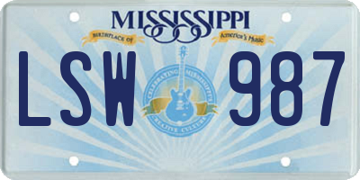 MS license plate LSW987